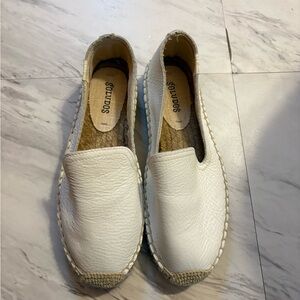 Soludos White Leather Espadrille Slip-On Flats